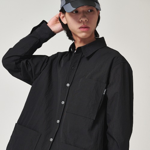고스트릿 24SS 세미 오버핏 나일론 포켓 셔츠(블랙)
